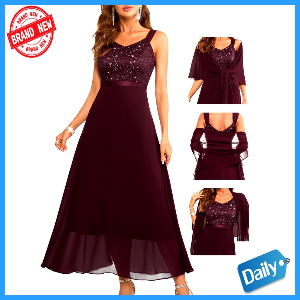 Elegant Sequin Lace Formal Dress Two Piece Set Wedding Guest Evening Wear